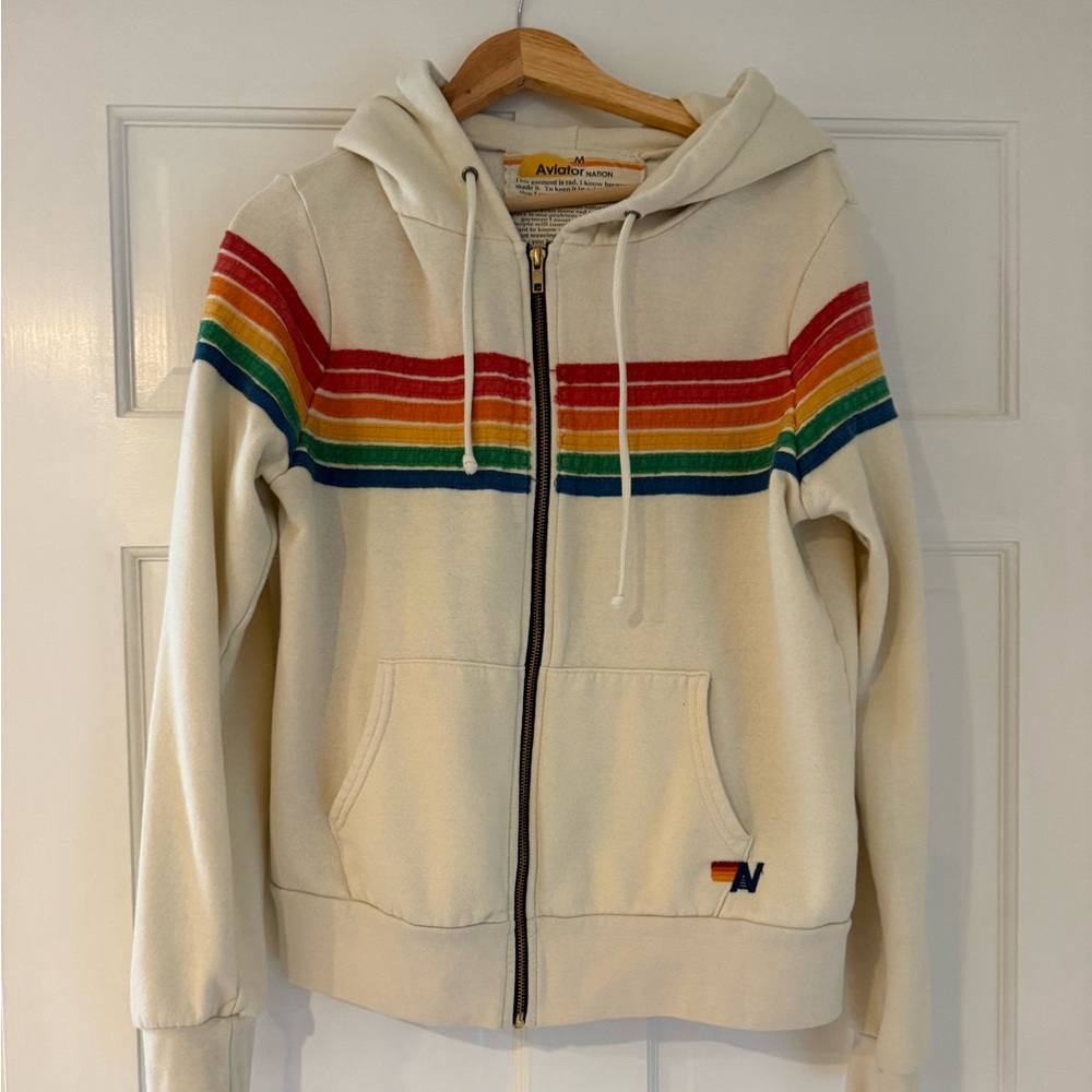 Aviator Nation, special edition 5 stripe hoodie! Good condition, cream, size M